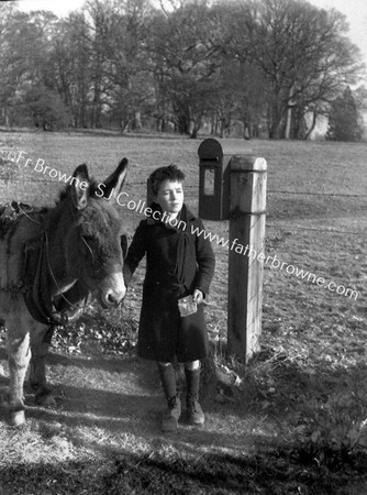 GIRL WITH DONKEY AT LETTERBOX